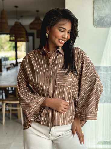 Chemise lignée Elsa - Camel