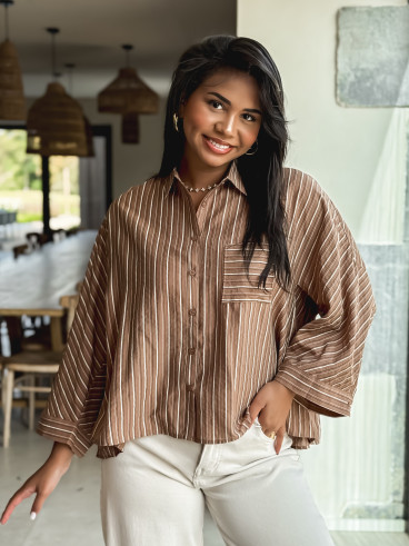Chemise lignée Elsa - Camel