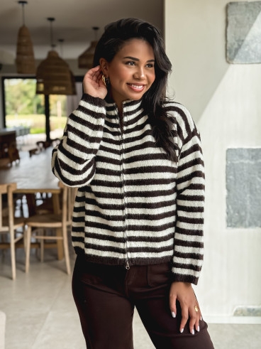 Gilet ligné Isaé - Chocolat/Ecru