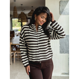 Gilet ligné Isaé - Chocolat/Ecru