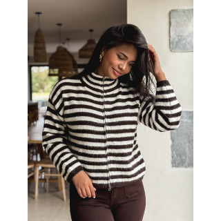 Gilet ligné Isaé - Chocolat/Ecru