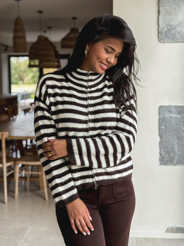 Gilet ligné Isaé - Chocolat/Ecru