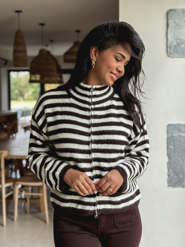 Gilet ligné Isaé - Chocolat/Ecru