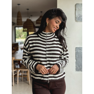 Gilet ligné Isaé - Chocolat/Ecru