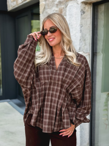 Blouse à carreaux Zélya - Chocolat