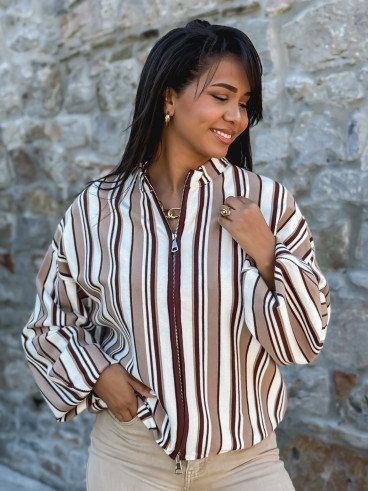 Gilet ligné Enola - Chocolat/Ecru