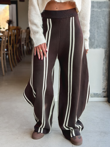 Pantalon ligné Eryne - Chocolat