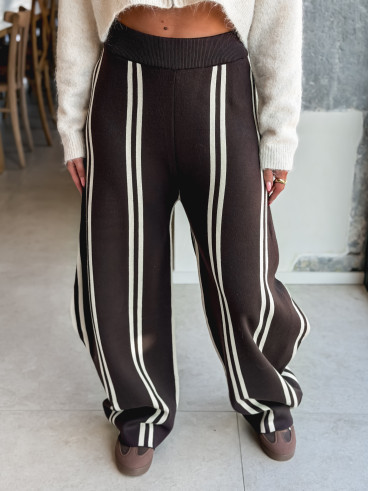 Pantalon ligné Eryne - Chocolat