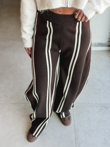 Pantalon ligné Eryne - Chocolat