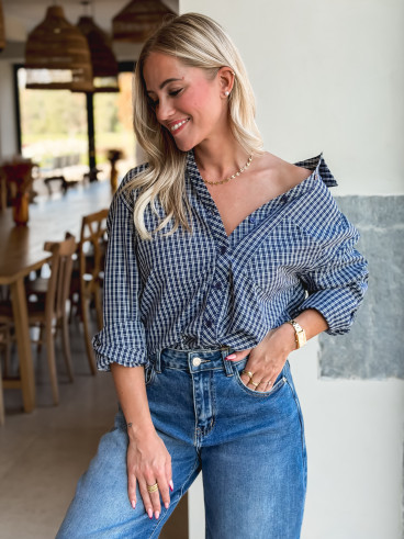 Chemise à carreaux Zénaïde - Bleu marine