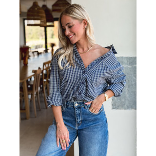 Chemise à carreaux Zénaïde - Bleu marine