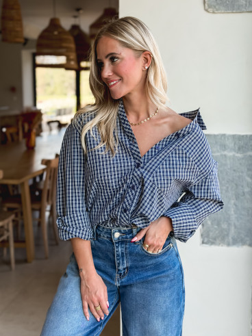 Chemise à carreaux Zénaïde - Bleu marine