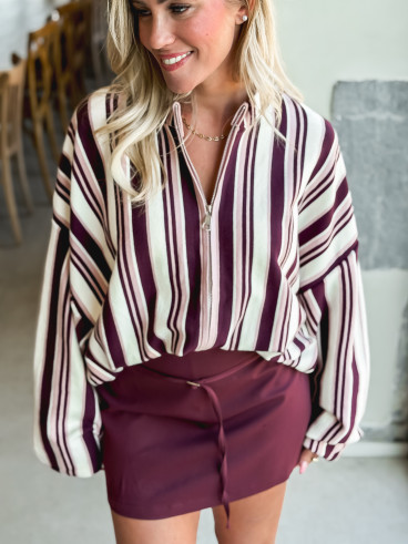 Gilet ligné Enola - Bordeaux/Ecru