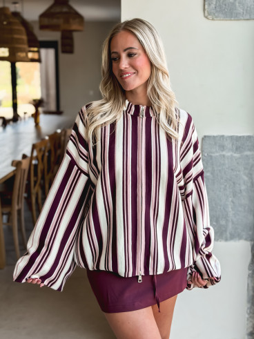 Gilet ligné Enola - Bordeaux/Ecru