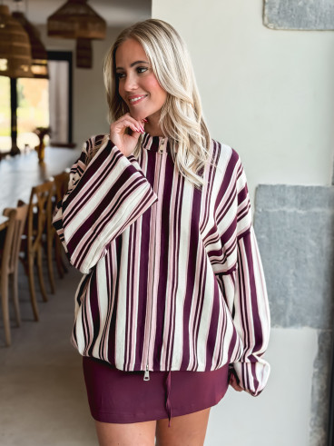 Gilet ligné Enola - Bordeaux/Ecru