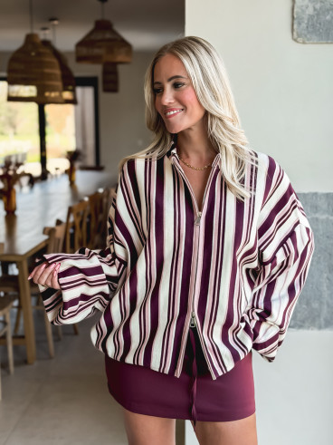 Gilet ligné Enola - Bordeaux/Ecru