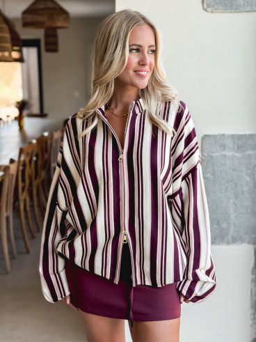 Gilet ligné Enola - Bordeaux/Ecru