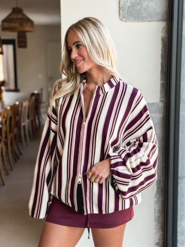 Gilet ligné Enola - Bordeaux/Ecru