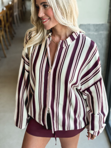 Gilet ligné Enola - Bordeaux/Ecru