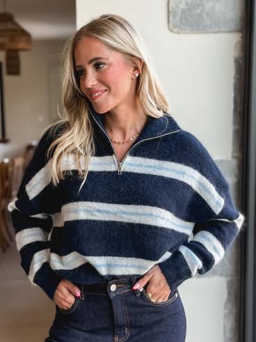 Pull ligné Constance - Bleu marine