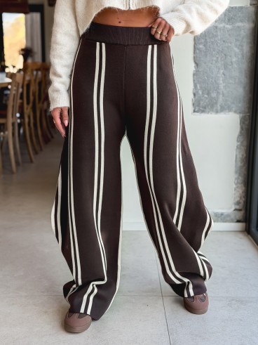 Pantalon ligné Eryne - Chocolat