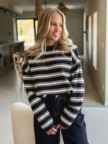 Pull ligné Valia - Bleu marine