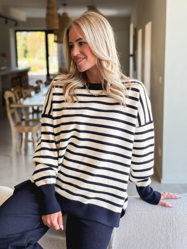 Pull ligné Samia - Ecru/Bleu marine