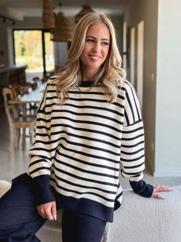 Pull ligné Samia - Ecru/Bleu marine
