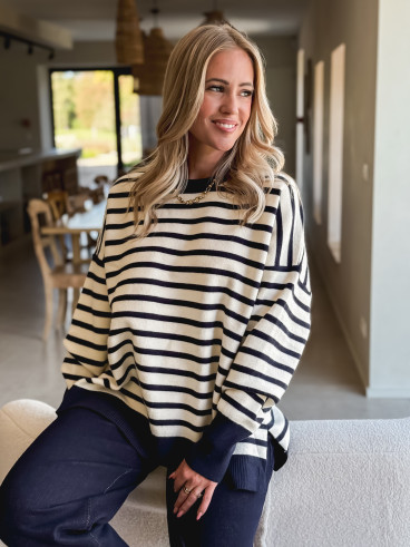 Pull ligné Samia - Ecru/Bleu marine