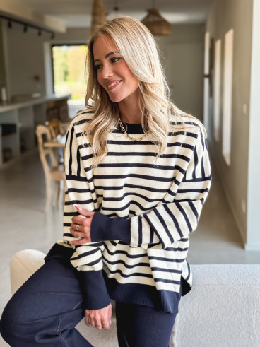Pull ligné Samia - Ecru/Bleu marine