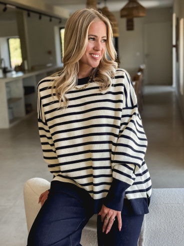 Pull ligné Samia - Ecru/Bleu marine