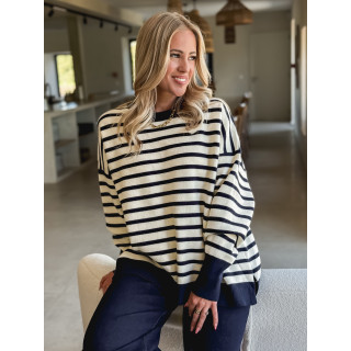 Pull ligné Samia - Ecru/Bleu marine