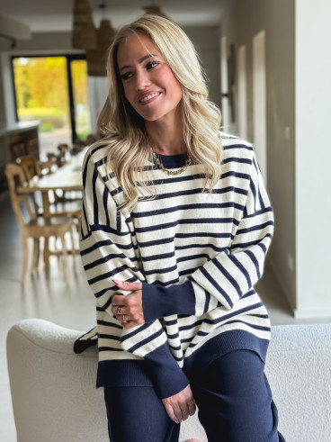 Pull ligné Samia - Ecru/Bleu marine