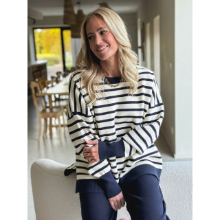 Pull ligné Samia - Ecru/Bleu marine