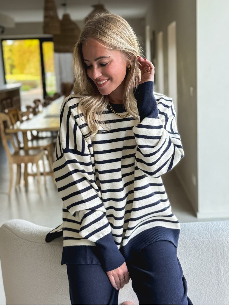 Pull ligné Samia - Ecru/Bleu marine