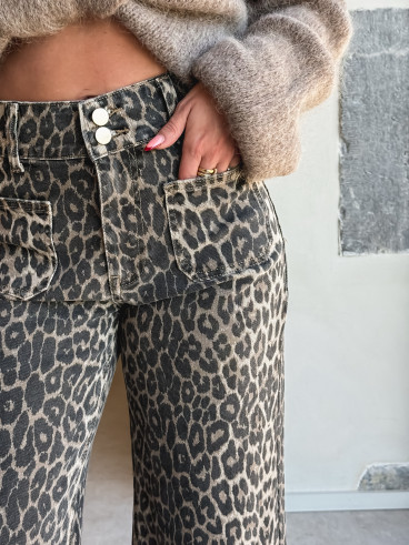 Jeans léopard Kélya - Beige Jeans léopard Kélya - Beige
