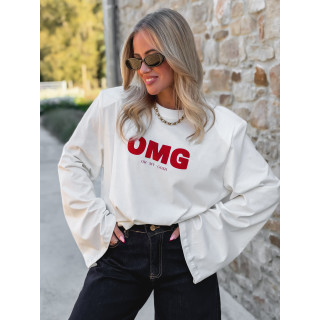 T-shirt à longues manches "OMG" - Blanc