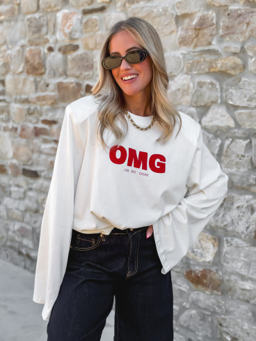 T-shirt à longues manches "OMG" - Blanc