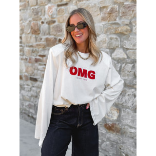 T-shirt à longues manches "OMG" - Blanc