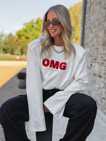 T-shirt à longues manches "OMG" - Blanc