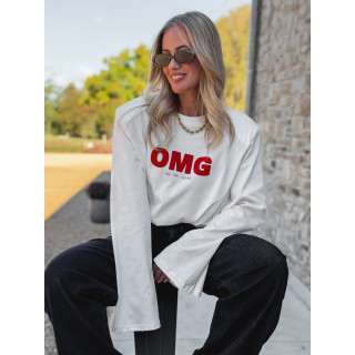 T-shirt à longues manches "OMG" - Blanc