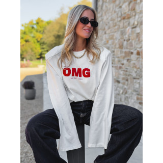 T-shirt à longues manches "OMG" - Blanc