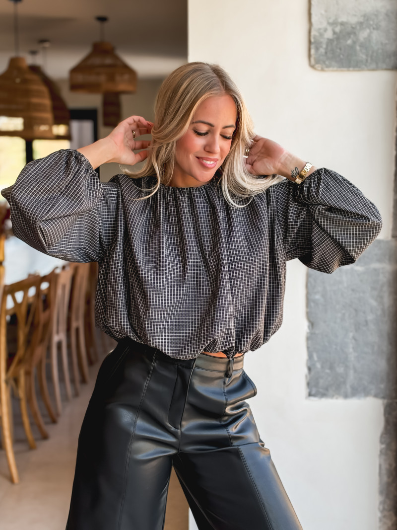 Blouse à carreaux Déania - Noir