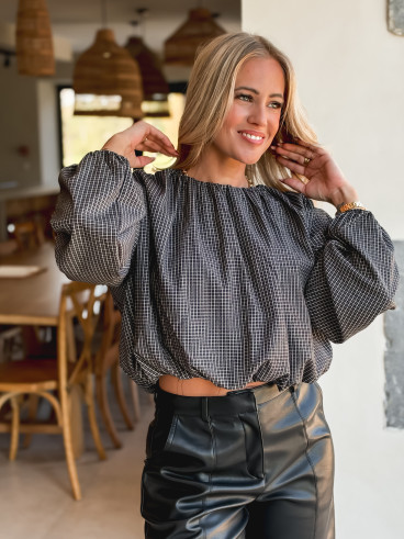 Blouse à carreaux Déania - Noir