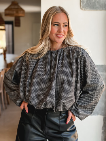 Blouse à carreaux Déania - Noir