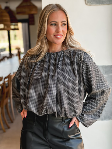 Blouse à carreaux Déania - Noir