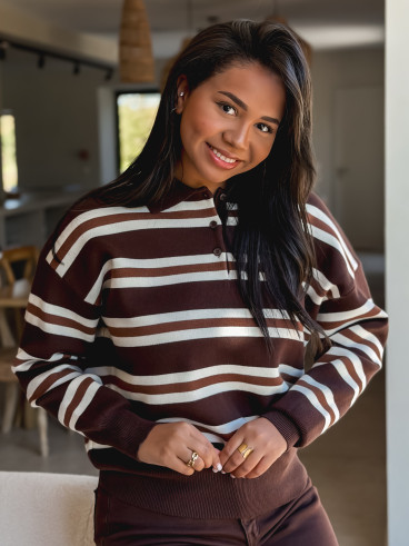 Pull ligné Albane - Chocolat