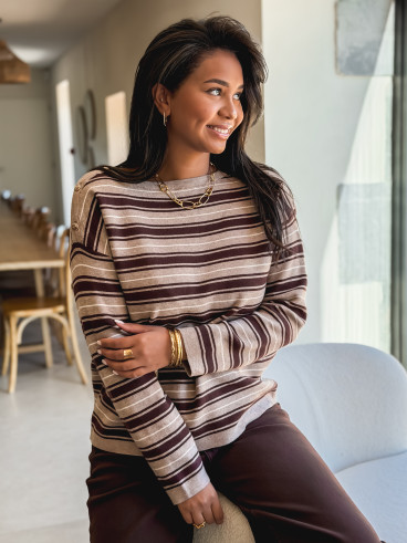 Pull ligné Valia - Chocolat Pull ligné Valia - Chocolat