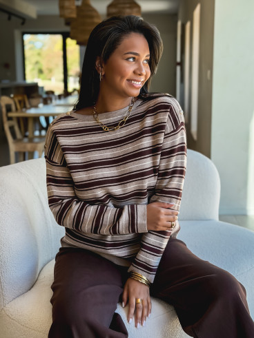 Pull ligné Valia - Chocolat Pull ligné Valia - Chocolat