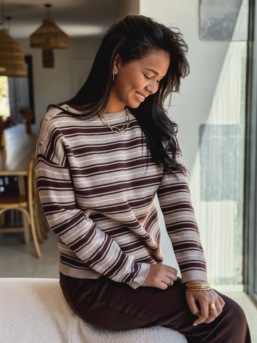 Pull ligné Valia - Chocolat Pull ligné Valia - Chocolat